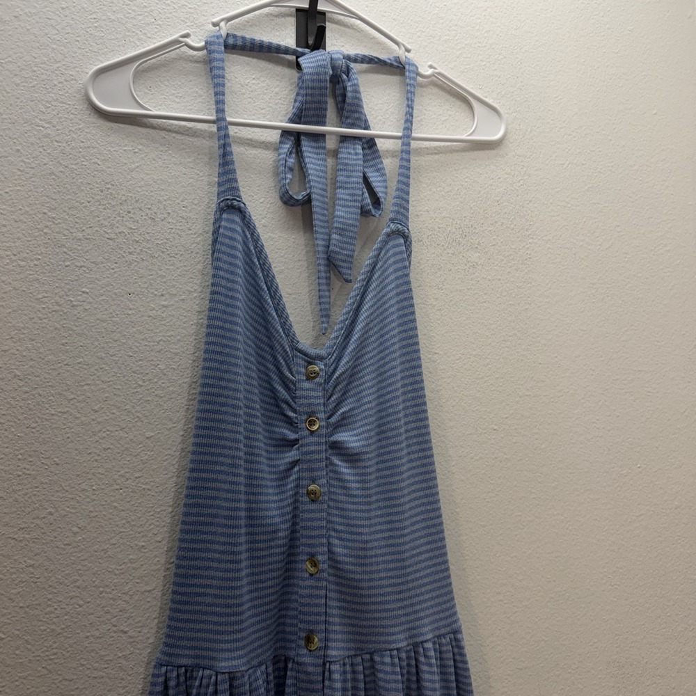Free People Size M Nina Summer Halter Maxi Dress Coastal Boho Striped Sundress - Picture 8 of 12